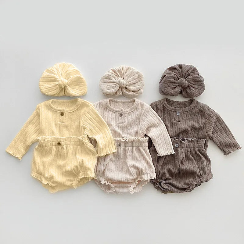 3938C Baby Clothing Set Autumn Spring New Girl's Two Piece Suit Knitted Jacquard T-shirt+Triangle Bread Pants Boy's Suit (Copy)