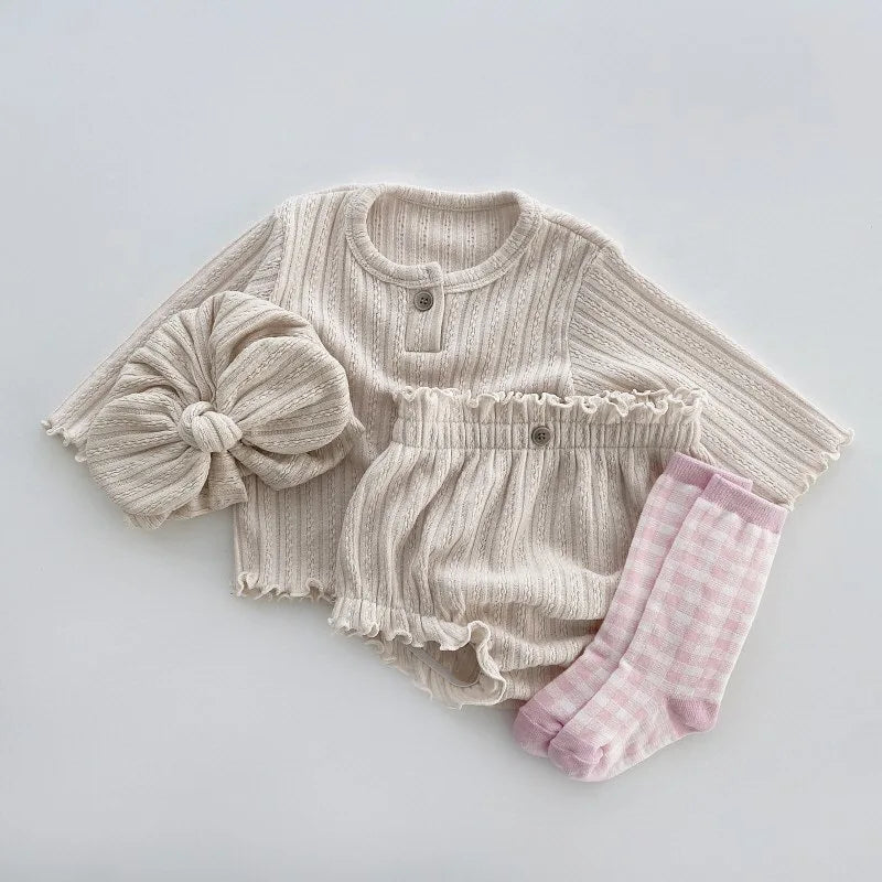 3938C Baby Clothing Set Autumn Spring New Girl's Two Piece Suit Knitted Jacquard T-shirt+Triangle Bread Pants Boy's Suit (Copy)