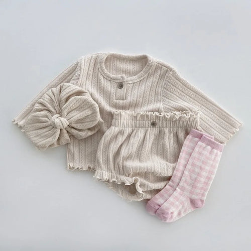 3938C Baby Clothing Set Autumn Spring New Girl's Two Piece Suit Knitted Jacquard T-shirt+Triangle Bread Pants Boy's Suit (Copy)