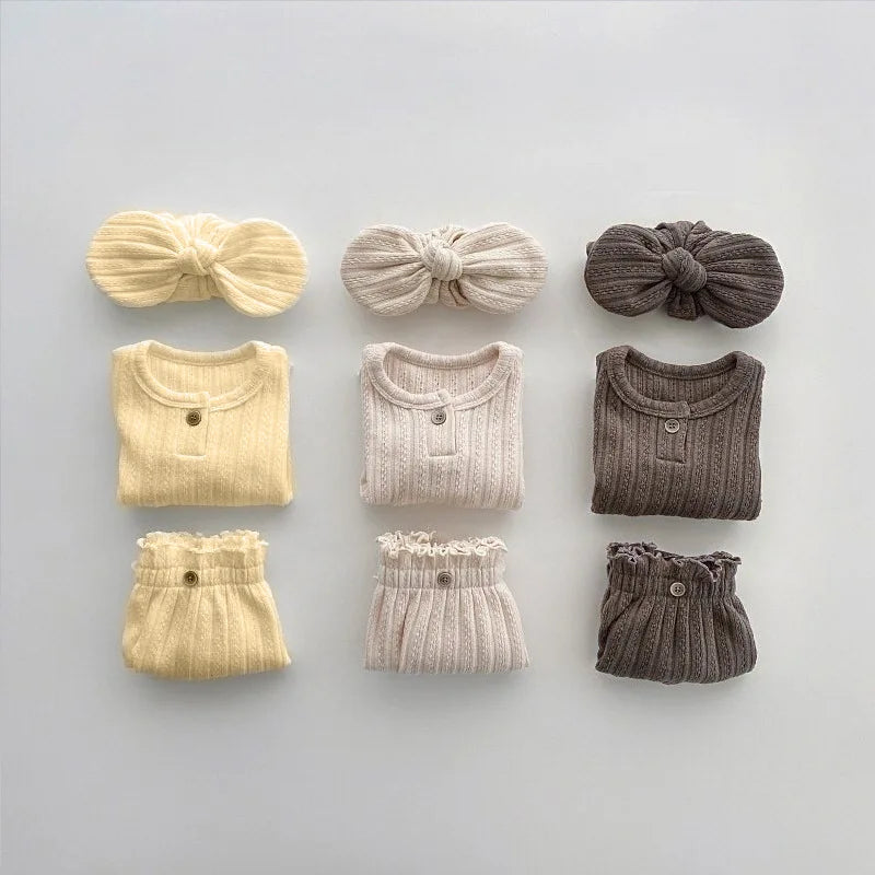 3938C Baby Clothing Set Autumn Spring New Girl's Two Piece Suit Knitted Jacquard T-shirt+Triangle Bread Pants Boy's Suit (Copy)